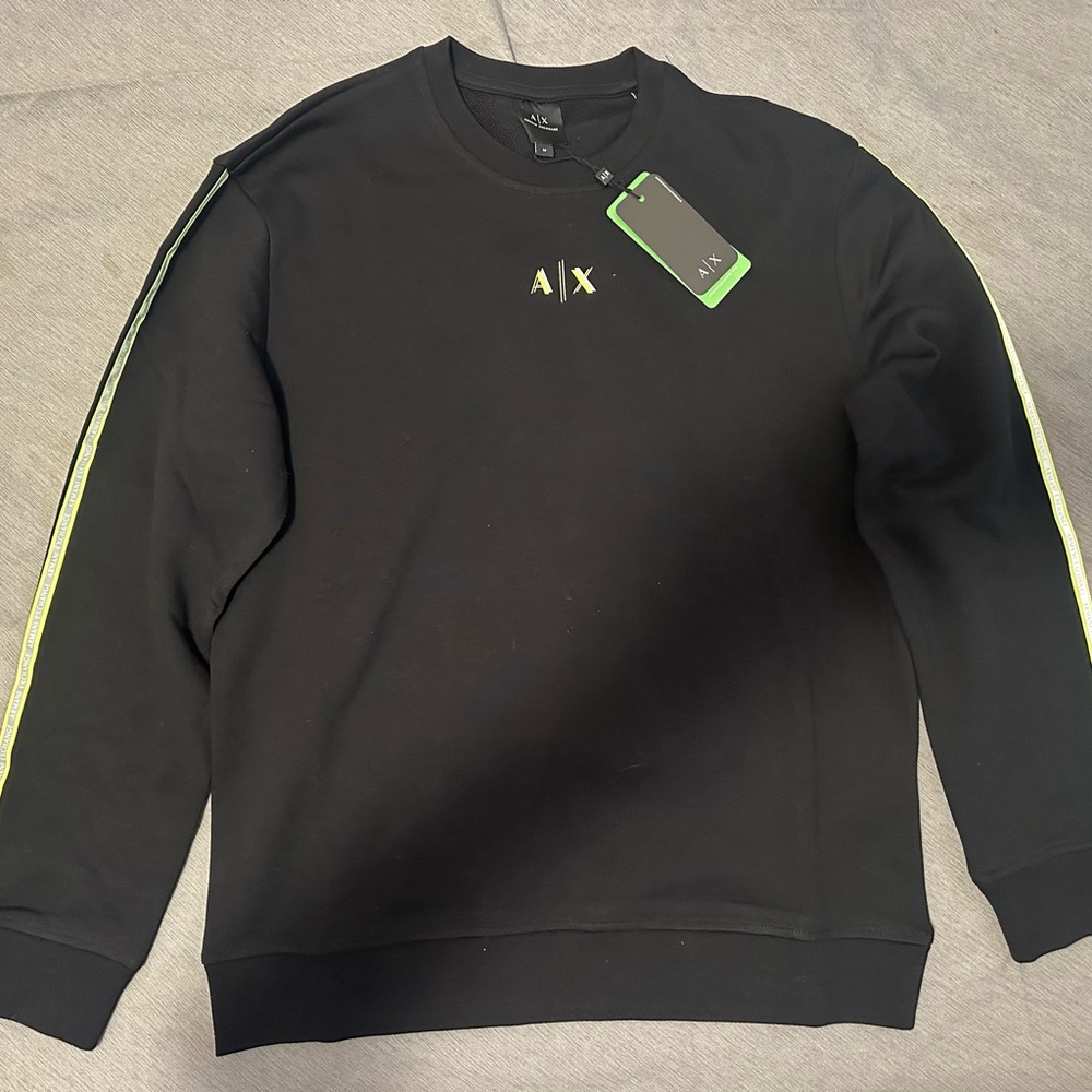 Armani Exchange Black Crewneck Sweater with Yellow Accents